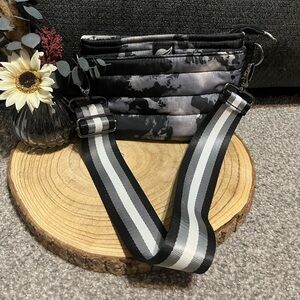 Think Royln Bum Bag Black and Gray Camo Tie Dye Purse